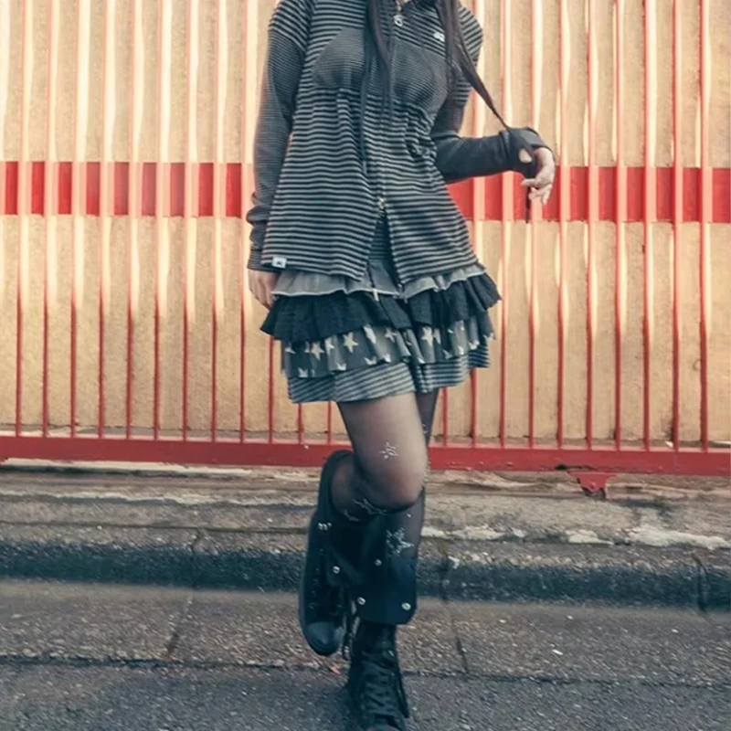 

Cute Mini Skirt Women's Punk Black White Skirts Y2k Slim Waist Ruched A-line Skirt Summer Korea Chic Mujer Women's Retro Y2K