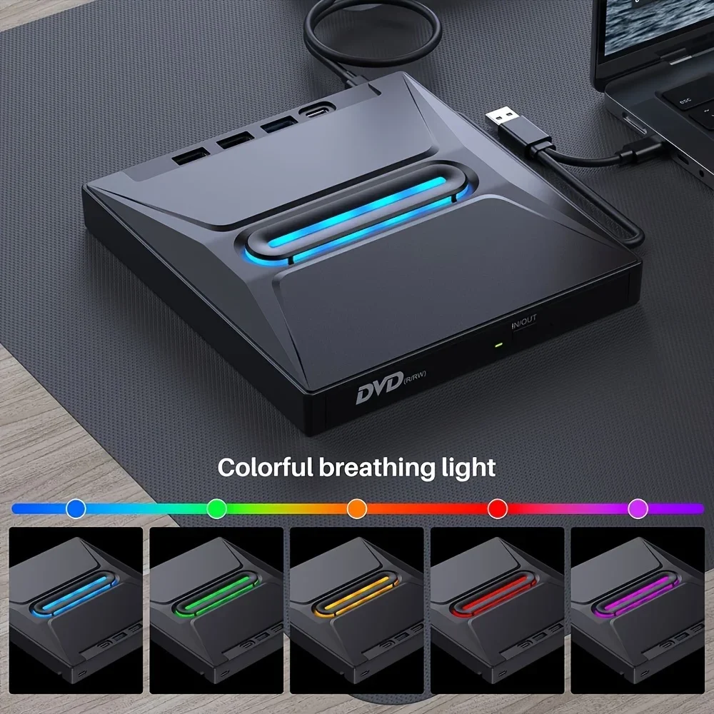 Pemutar Pembaca Drive Perekam DVD Eksternal Portabel 6in1, Kompatibel dengan Desktop dan Laptop, Ideal untuk Cadangan Data, Pemutaran Film