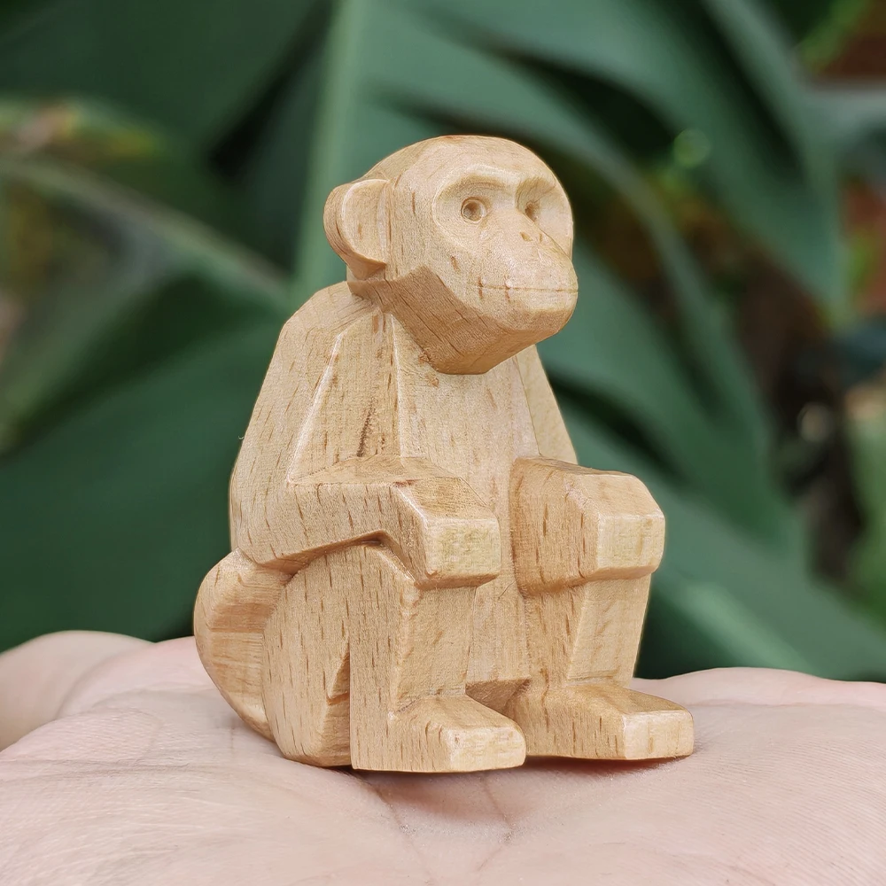 1.8 Inch Hand-Carved Wooden Monkey Figurine Ornament, Abstract Style, Modern Style, Suitable for Holiday Decoration, Tabletop Decoration, Centerpiece, Living Room, Indoor Decoration, Fireplace, Halloween Decoration, New Year's Gift