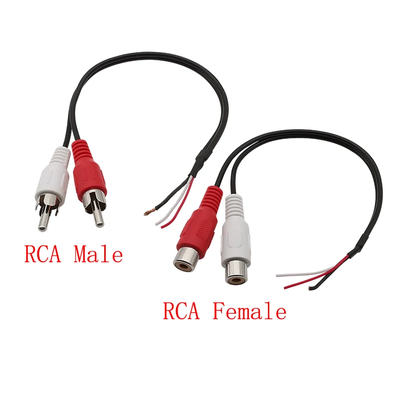 RCA Male Plug / RCA Female Socket Connector to Bare Wire End Audio Speakers Cable Extension Cord DIY Audio RCA Connectors 20CM