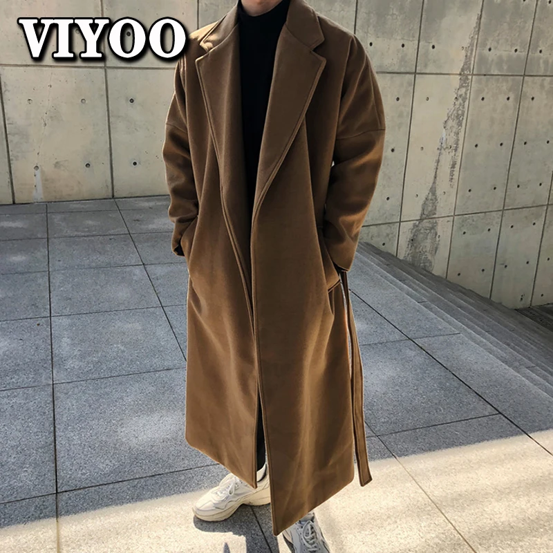 Men\'s Winter luxury Cardigans Trench Male Black Wool Overcoat Coat Black Long Padding Coat Men\'s Clothes Jac Windbreaker For Men