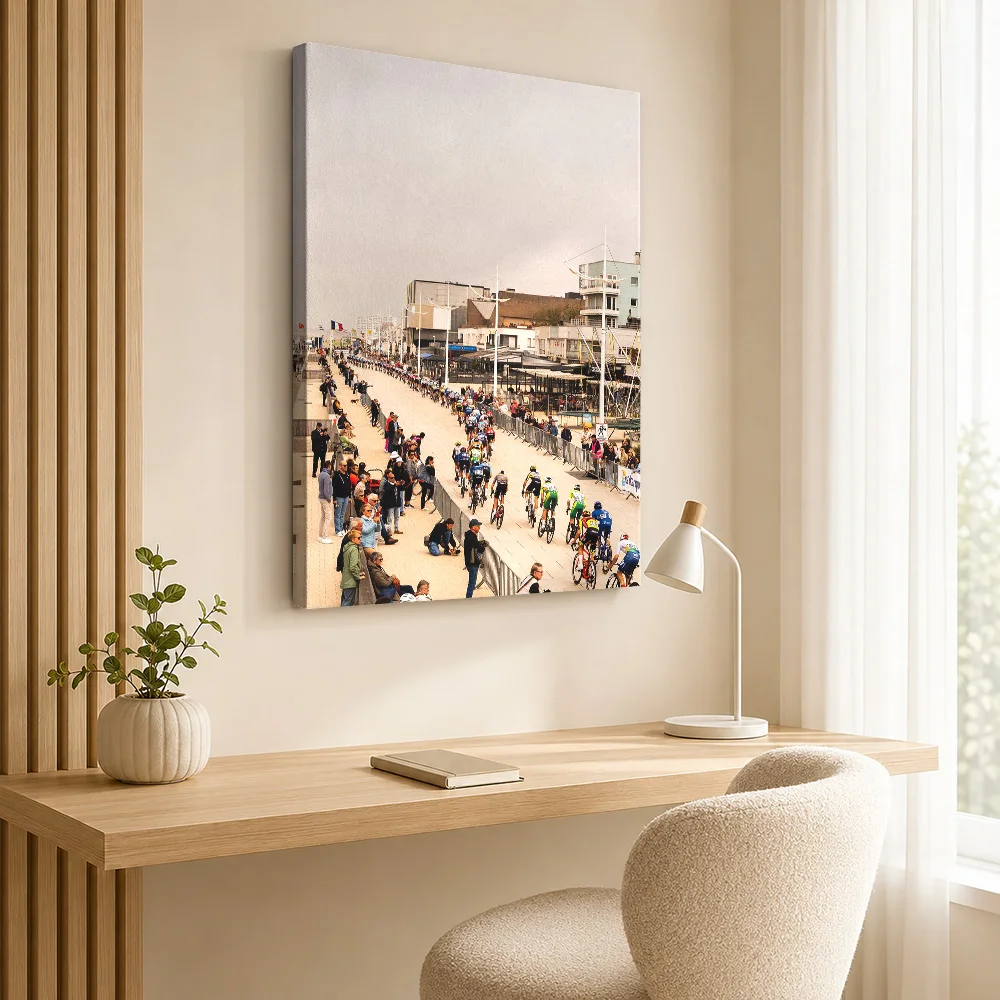 Cycling Race On Dunkerque Beach Framed Canvas Print Poster Customized Photo Sports Portrait Canvas Wall Art for Man Cave Decor