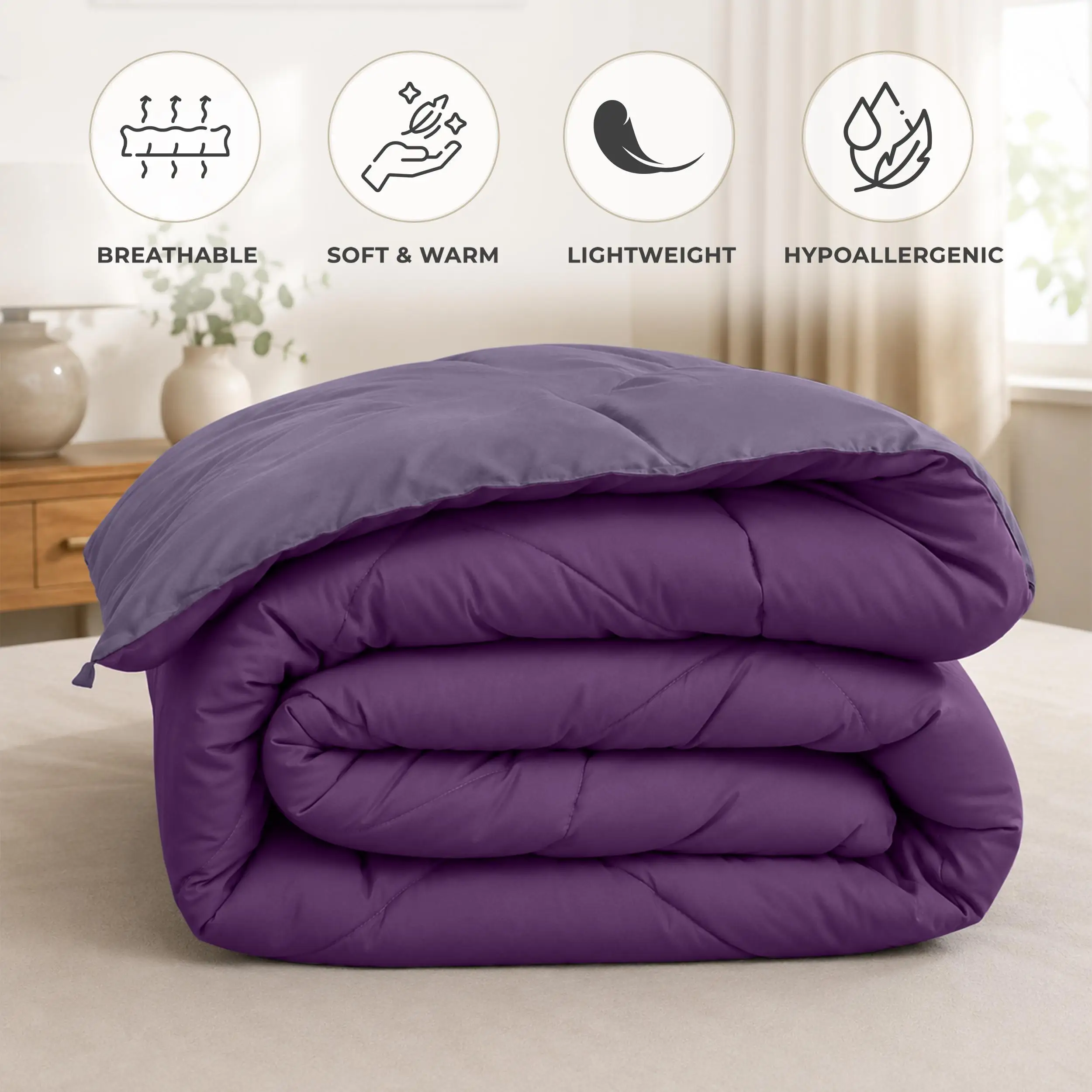 Premium 3 Pcs Reversible Comforter Set All-Season Fluffy Bedding Set Soft Breathable Duvet Insert Quilt with Pillowcases Easy Care Warm Blanket for Home Bedroom Textile