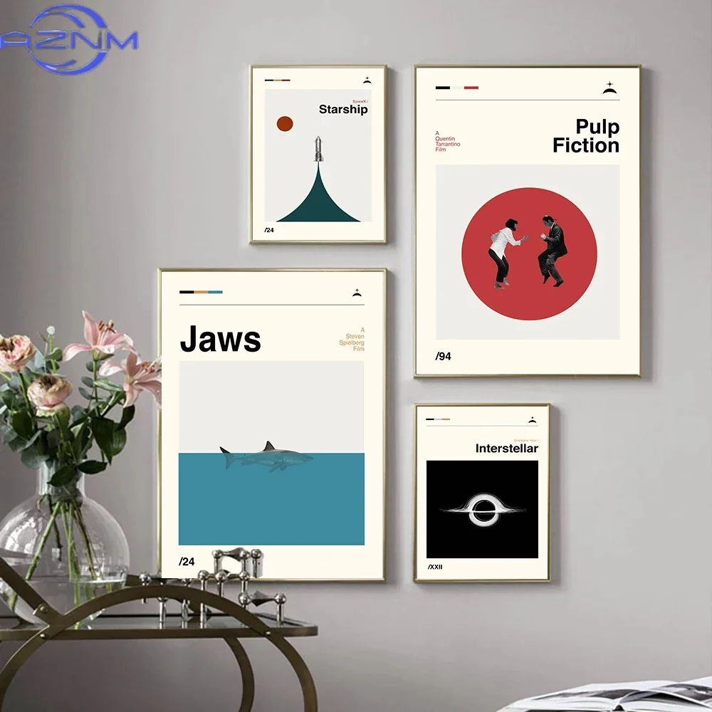 AZNM Interstellar Starship Mid Century Art Prints Pulp Fiction Retro Poster Jaws Canvas Painting Abstratc Wall Pictures Bedroom