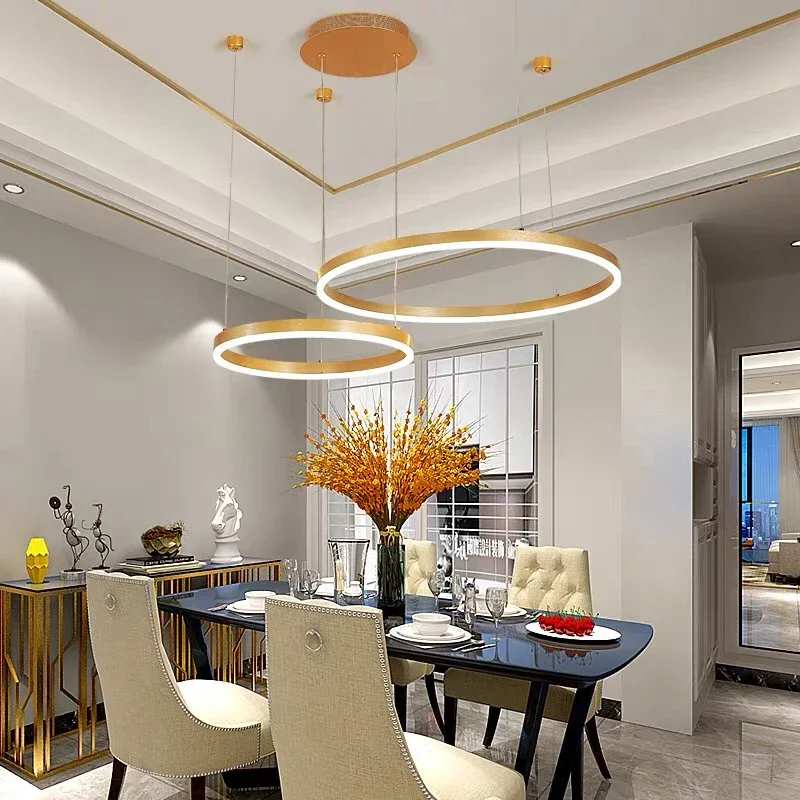 Modern LED Home Decor Chandeliers Ring Light Circle Fixtures for Home Living Ceiling Pendant Lamp Gold Black Coffee Hanging Lamp