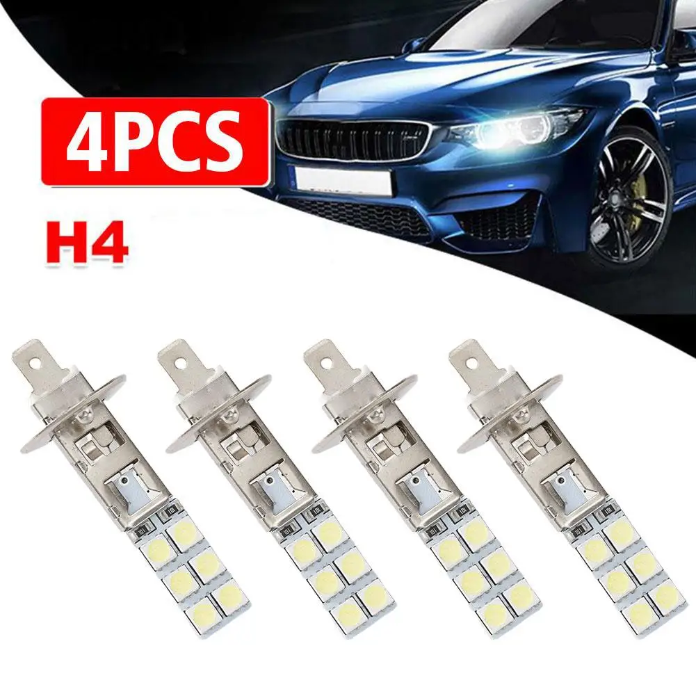 4PCS LED Headlight Bulbs Kit H1-12SMD-5050 H1 6000K Driving White Lamp Fog Parts Replacement Good Light Super F3F3