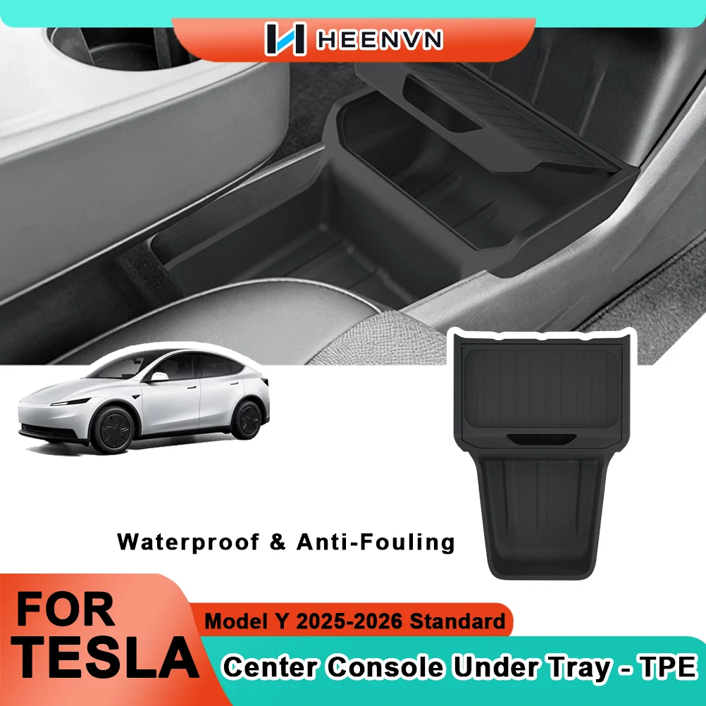 heenvn-storage-box-under-center-console-organizer-tray-tpe-for-tesla-model-y-2025-2026-standard-range-waterproof-anti-fouling