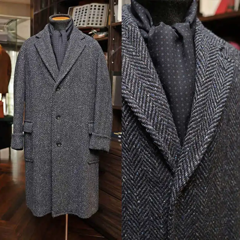 Vintage Men Long Coat Plus Size Single Breasted Notched Lapel Wedding Tuxedos Autumn Winter Business Customized One Piece