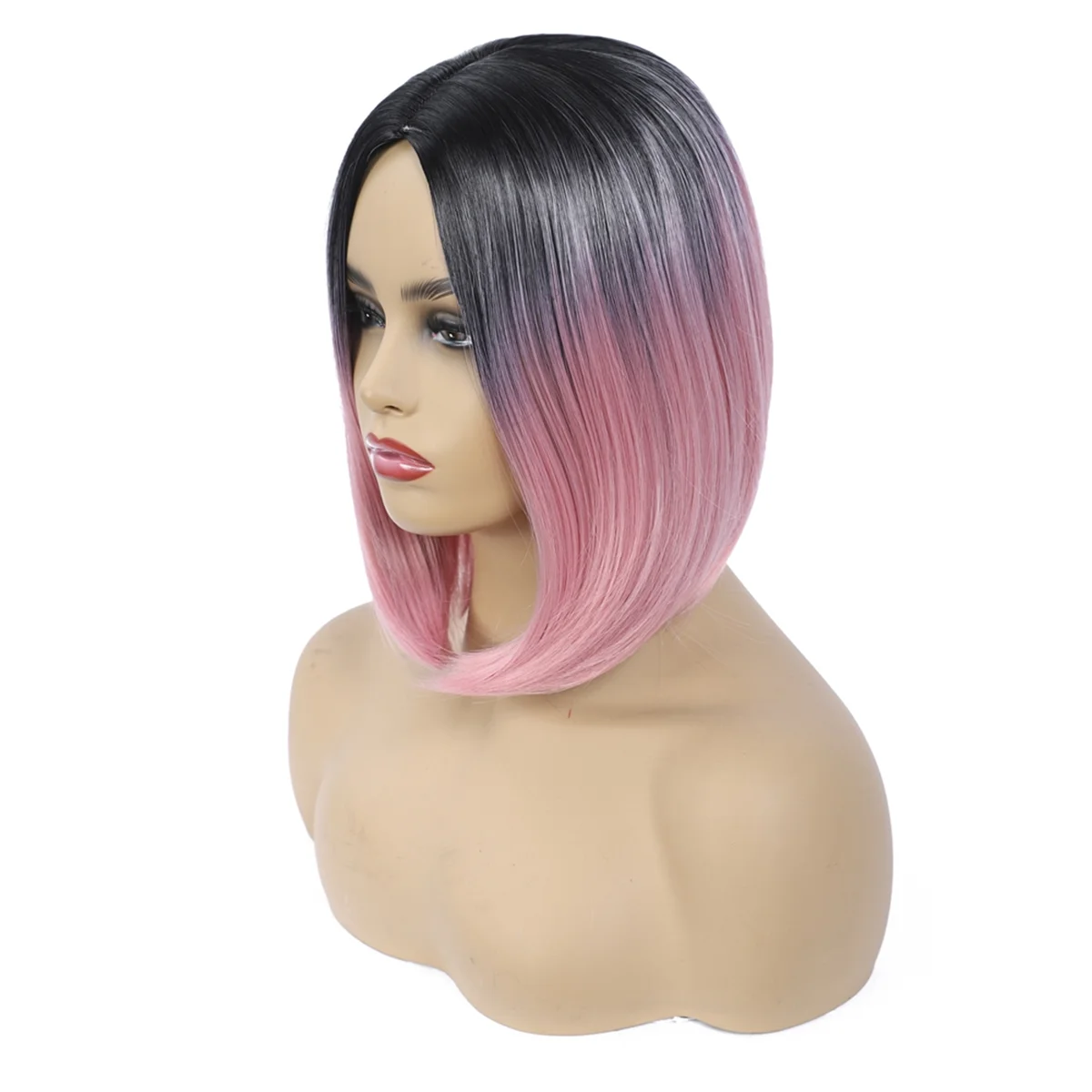 A72Z  Fashion Wig Short Hair Middle Parted Color Chemical Fiber High Temperature Silk Ladies Wig Covering,C