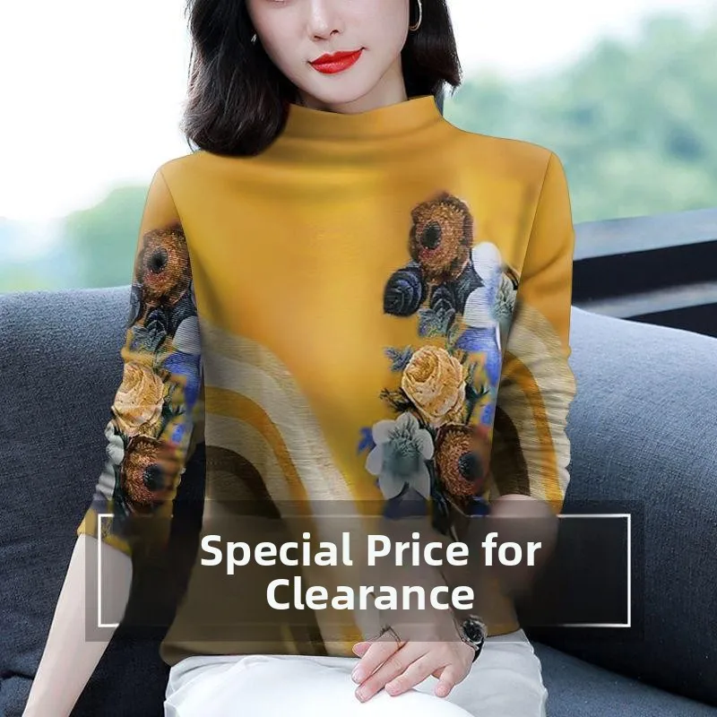 Double-Sided Velvet Self-Heating T-Shirt Women's Autumn Winter Base Layer Shirt Half High Collar Inner Wear Mom's Style Top