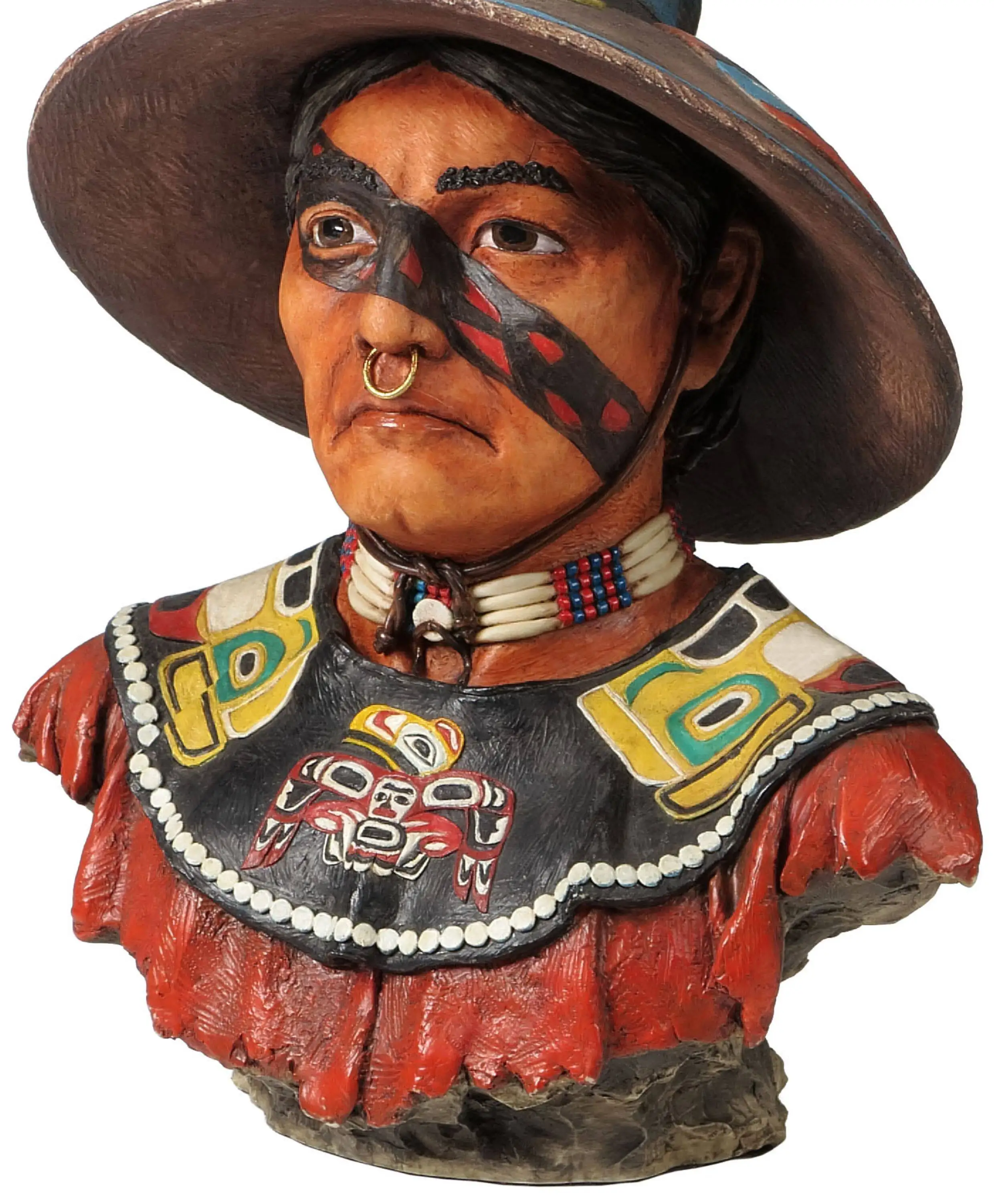 Native American Indian Chief Bust Statue Hand-Painted Resin Half-Length Figurine Tribal Warrior Sculpture Home Room Decoration