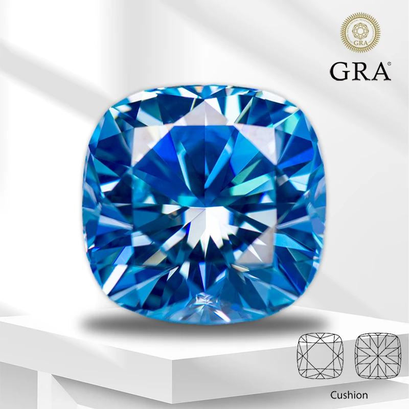 

Moissanite Stone Aquamarine Color Cushion Cut Gemstone Lab Grow Diamond for Charms Women Jewelry Making with GRA Certificate