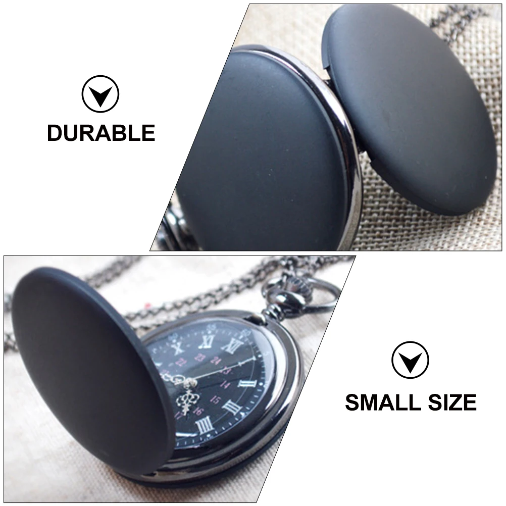 

Frosted Pocket Watch with Chain Retro Quartz Vintage Black Portable Men and Women
