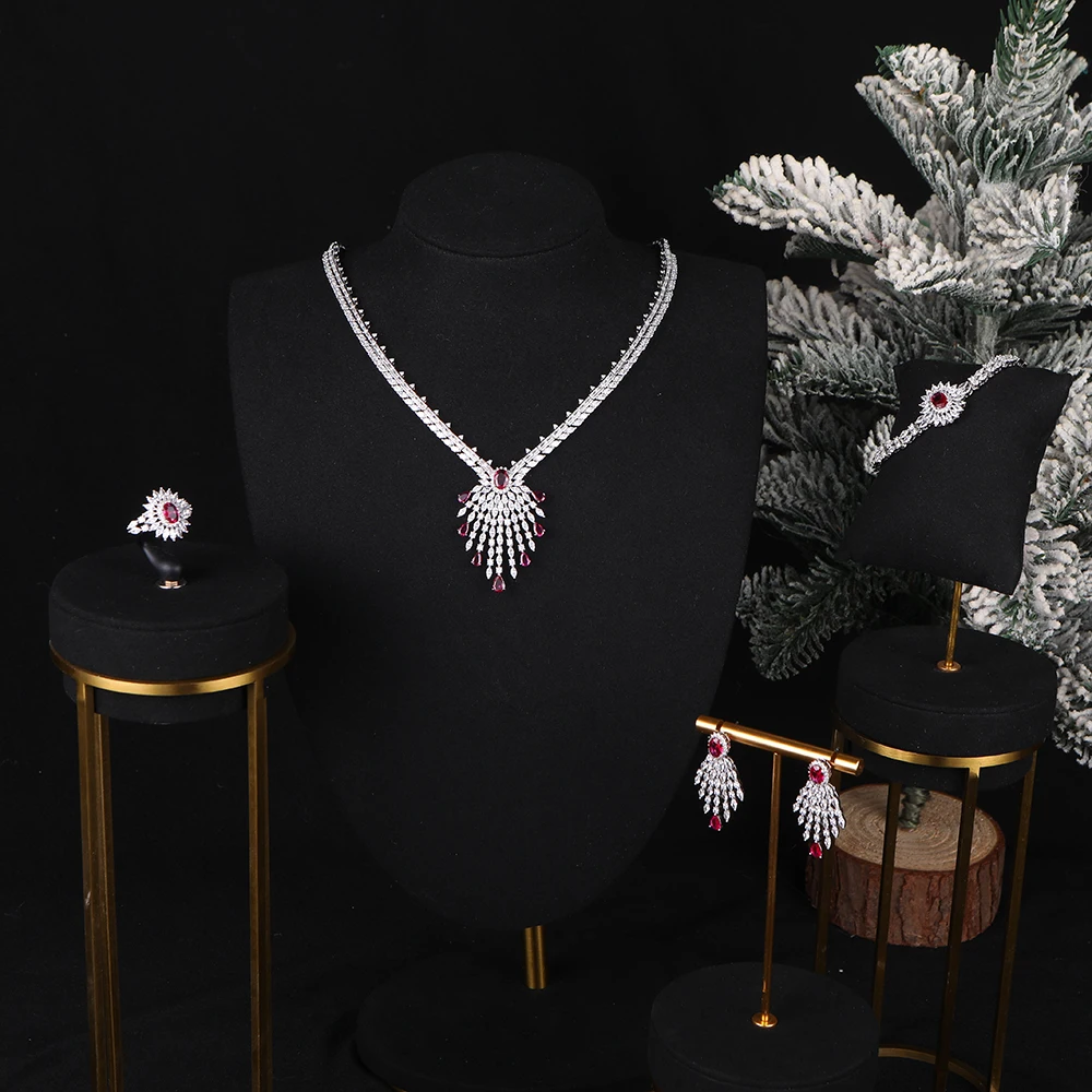 Luxury tassels water droplet 4PCS UAE Jewelry Set For Women Wedding Party Zircon Bridal Jewelry Set S651