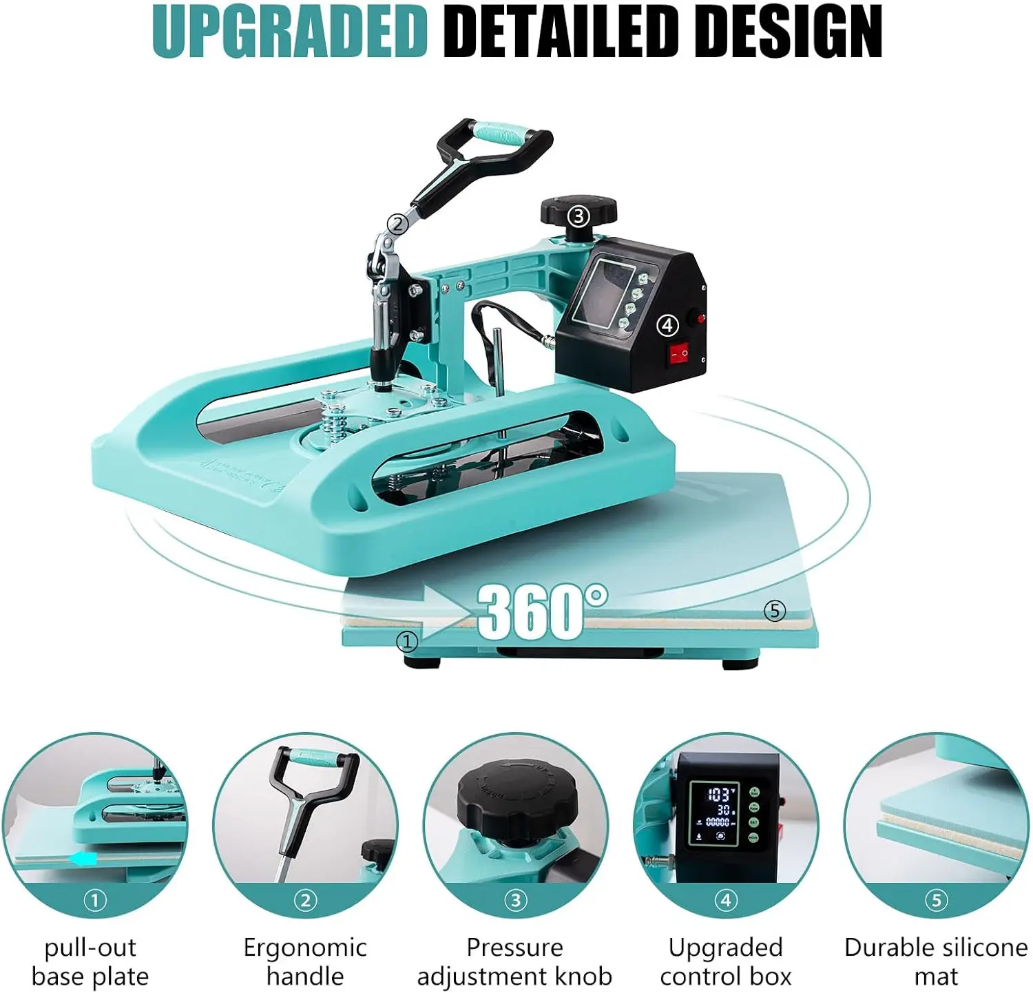 5 in 1 Heat Press,15x15 Inch Heat Press Machine with 30 OZ Tumbler Attachment, Professional Sublimation Machine for T-Shirts