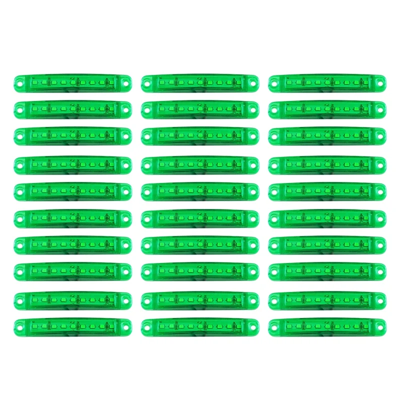 30Pcs Green 9-LED Truck Trailer Lorry Sealed Side Marker Clearance Light Low Led Trailer Light Rear Side Lamp