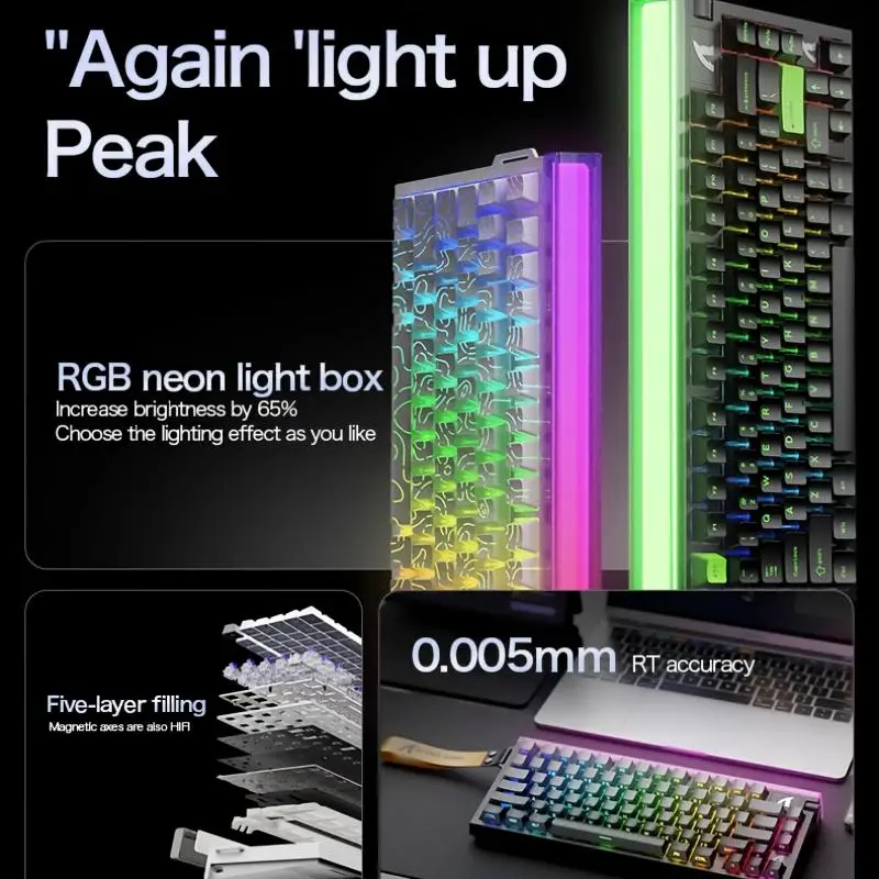 ATTACK SHARK R85HE Keyboard, Wired Connection, 8000Hz Polling rate, 0.005mm Rapid Trigger adjustment, PBT Keycaps, RGB Lighting
