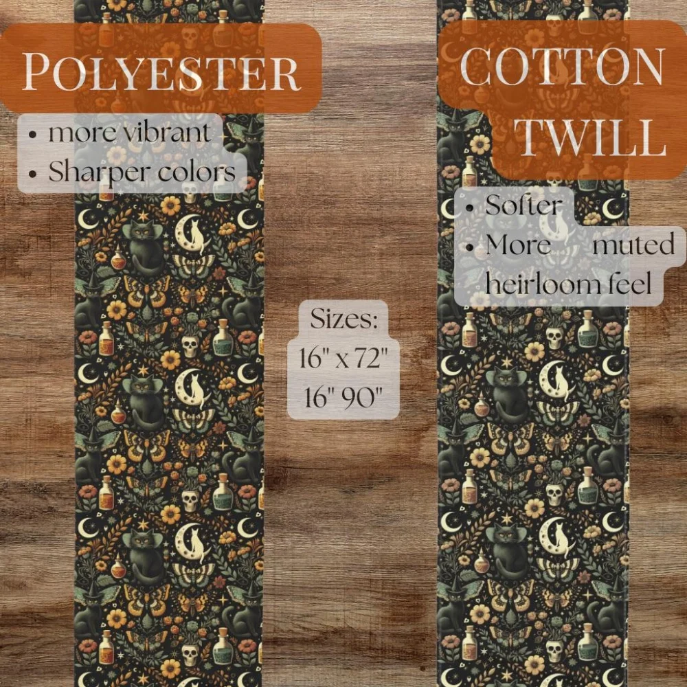 Halloween Table Runner - Celestial Gothic Home Decor - Fall Floral Witchy Linen, Samhain Dining Altar Cloth