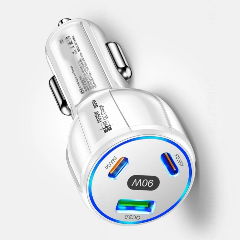 2025 Nieuwe geavanceerde 90W USB C-autoladers met twee PD- en QC3.0-technologie voor sneller opladen