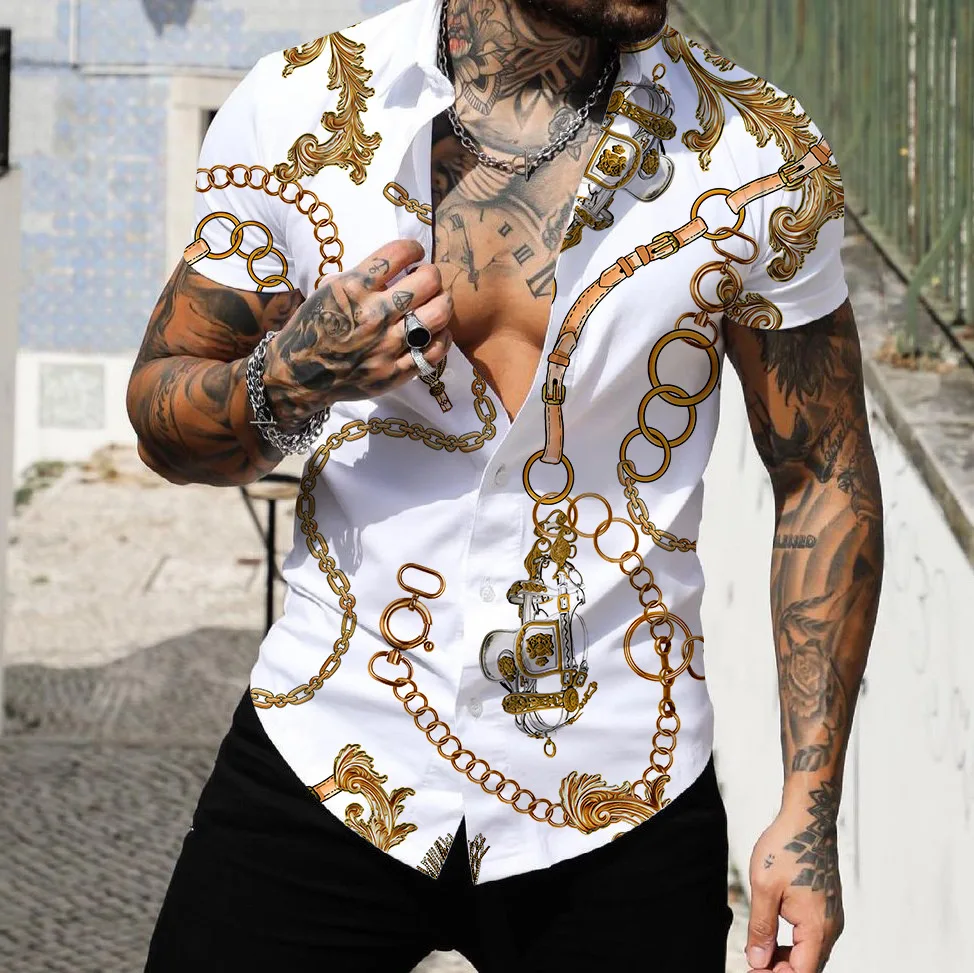 Mens Clothing Social Shirt Man Baroque Print Loose Shirts Tops Luxury Lapel Prom High Quality Blouse 5XL Oversized Tee Shirt Men