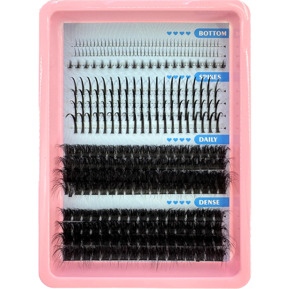 15 Filas Rizos de Pestañas Espigados Extensión de Pestañas Espigadas Gruesas Individuales con Espigas y Pestañas Inferiores 2