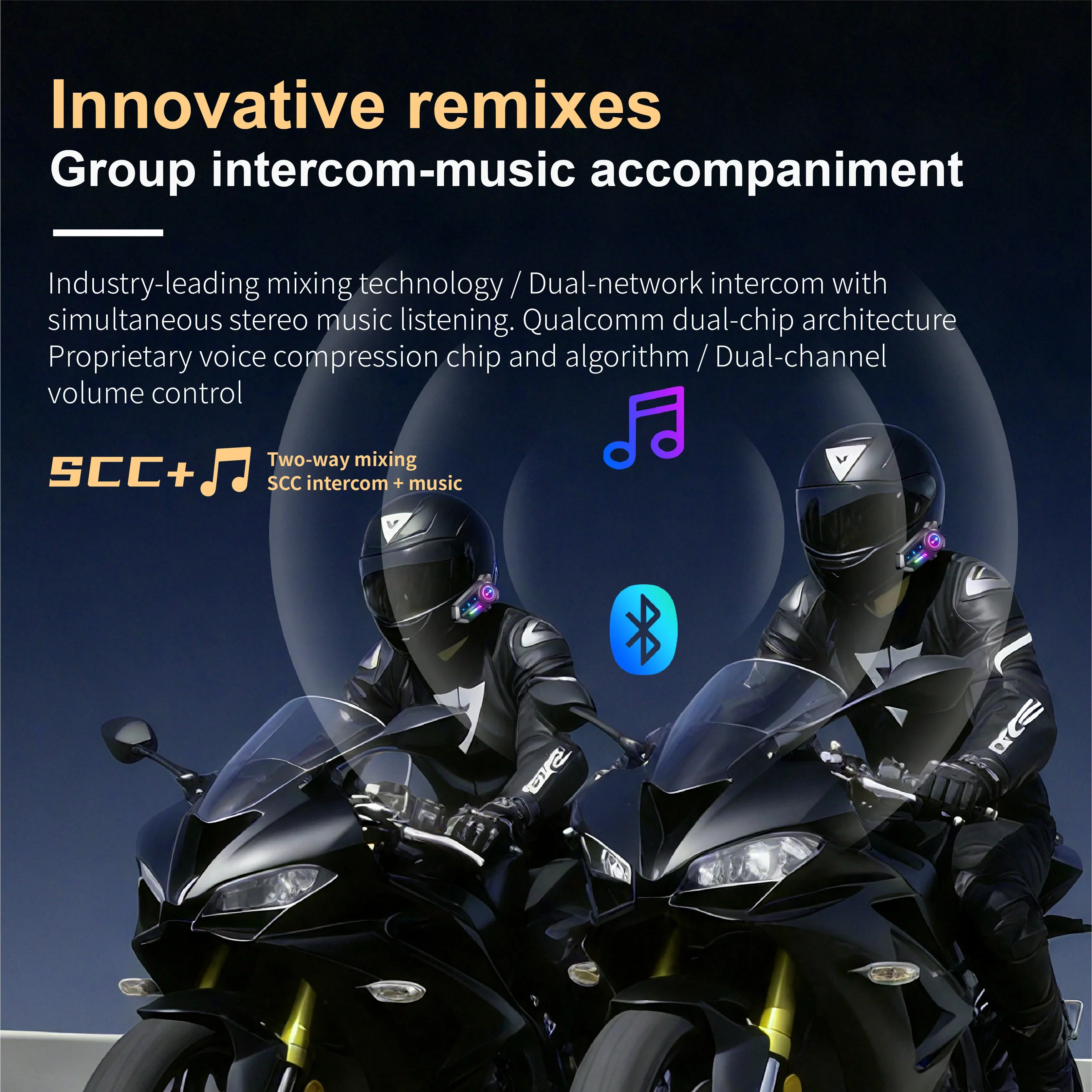 Motorcycle Helmet Intercom Headset V6.0 Bluetooth 500M Interphone Waterproof with FM Radio Music Sharing Talking Earphone