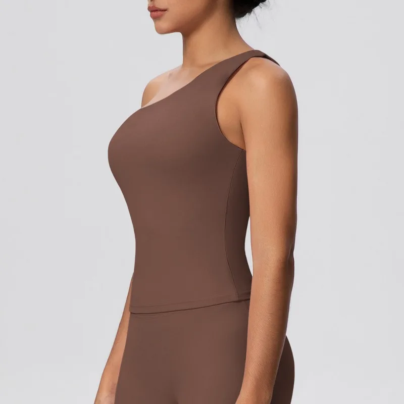 

New Women Seamless Cloud Feel One-Shoulder Waist-Cinching Yoga Vest Quick-Dry Slimming Sports Running Fitness Top