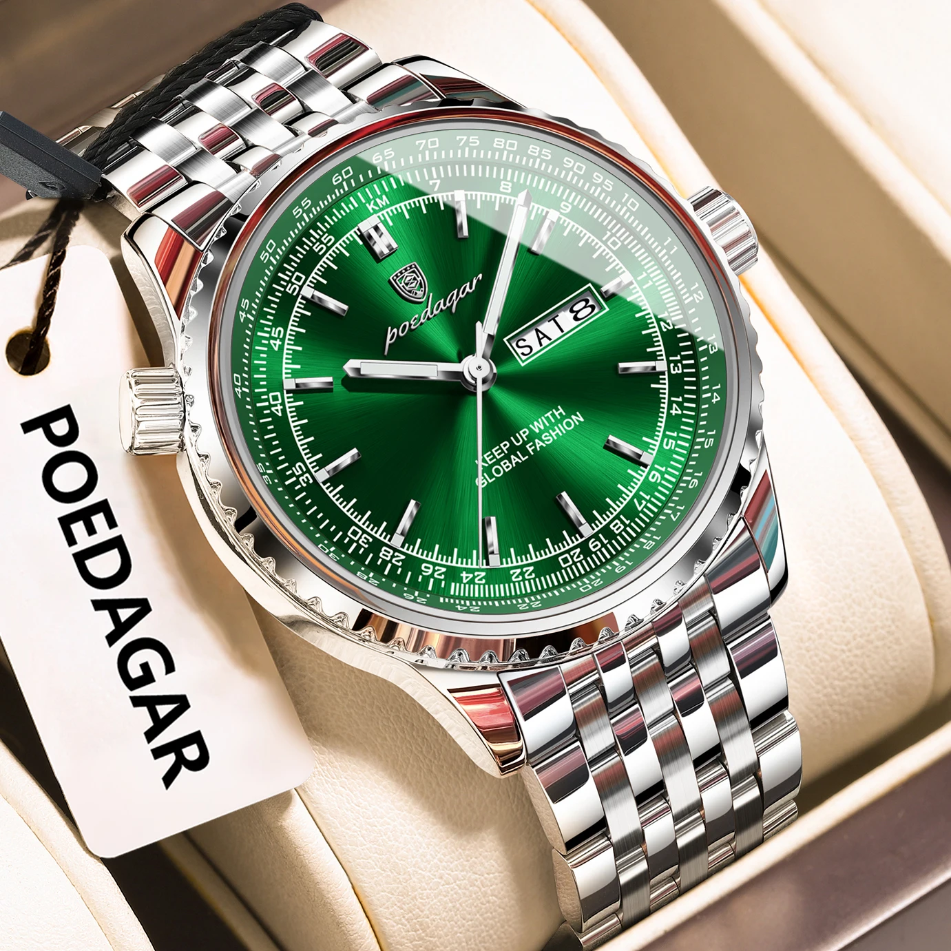 

POEDAGAR Роскошные мужские часы из нержавеющей стали с датой и неделей, кварцевые мужские часы, водонепроницаемые светящиеся военные мужские часы высокого качества