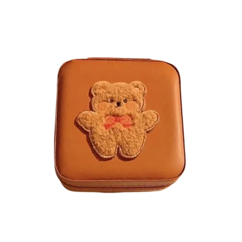

Шкатулка для драгоценностей с медведем из искусственной кожи, бархатная подкладка, водонепроницаемый материал, органайзер для ювелирных изделий, портативный дизайн в форме милого медведя