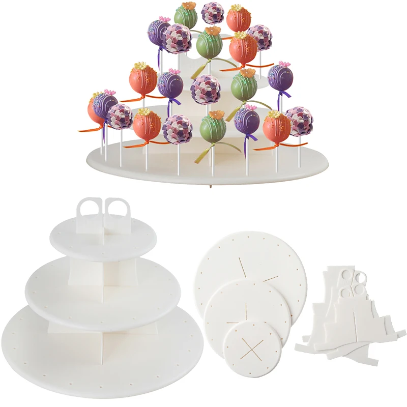 3 Tiers Cake Pop Display Stand White Lolipop Stand Table Dessert Candy Decor for Baby Shower Wedding Birthday Party Decor