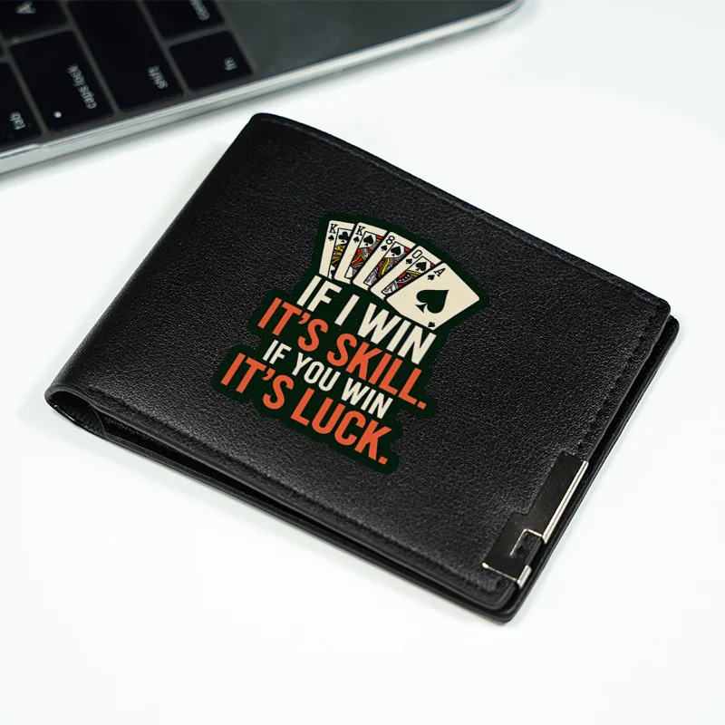 PORtafoglio corto da uomo di lusso CON DESIGN POKER SKILL OVER LUCK PROMO MATERIALE PU LEGGERO DURABILE PER L'uso quotidiano
