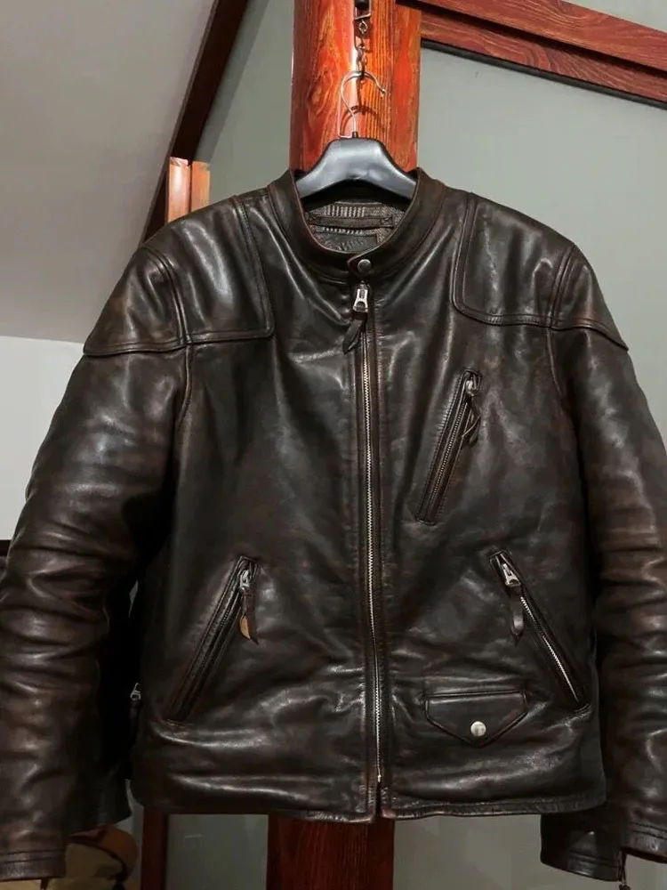 Vintage Men's Genuine Leather Horsehide Jacket for Motorcyclist Biker Outerwear Windbreaker Spring Autumn Coat Plus Sized XXXXXL