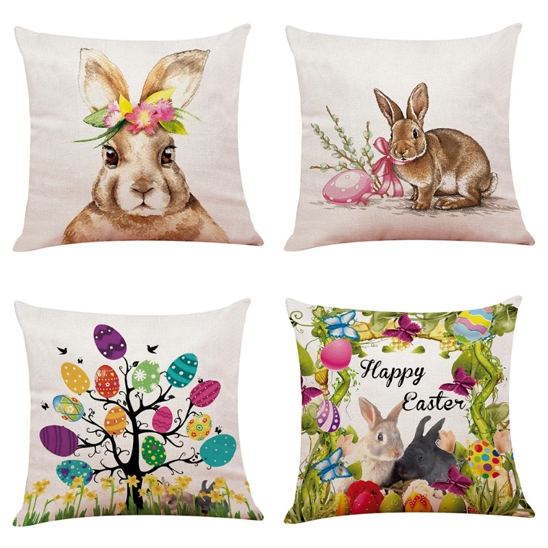 2024 New Easter Pillowcase Bunny Egg Pillow Cover 45x45cm Cushion Covers Cotton Linen for Home Bedroom Sofa Chair Bed Decoration