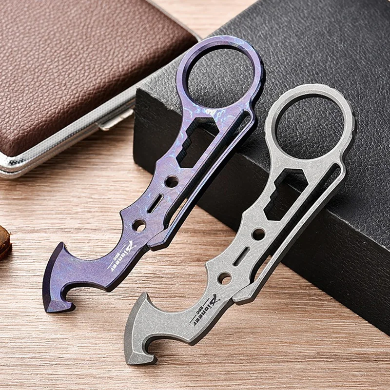 Titanium alloy multifunctional crowbar outdoor EDC tool with back clip portable multi-specification hex wrench bottle opener