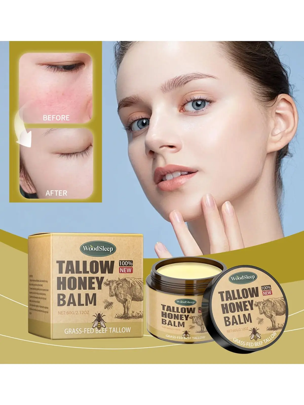 Baume au miel de Tallow de boeuf, crème hydratante pour le visage, Lotion pour le corps, estompe les ridules, resserre, apaiser, éclaircissant pour la peau du visage