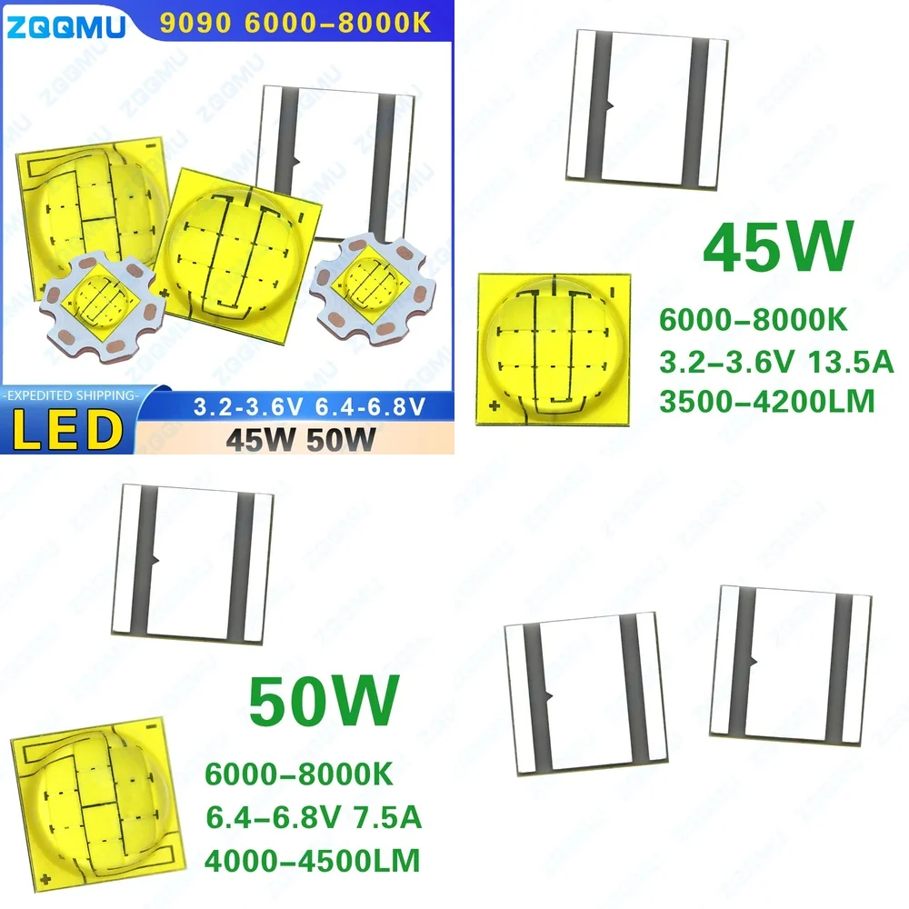 45W 50W 9090 High Power White Super Bright LED Lamp 3V 6V 6000-8000K Flashlight Bulb Replacement DIY Lighting Module for Auto