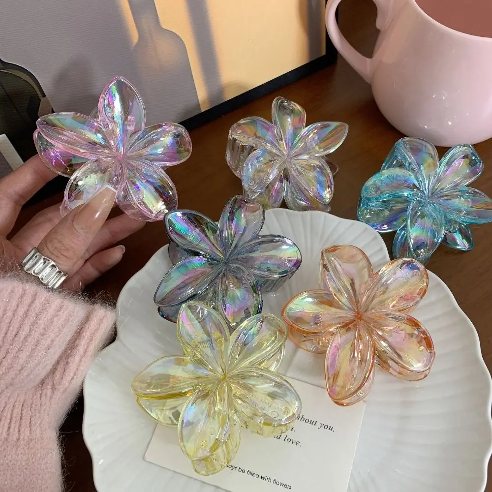 Transparent Shiny Flower Hair Clip Cute Sweet Large Hair Claw Vacation Festival Headwear Hair Accessories