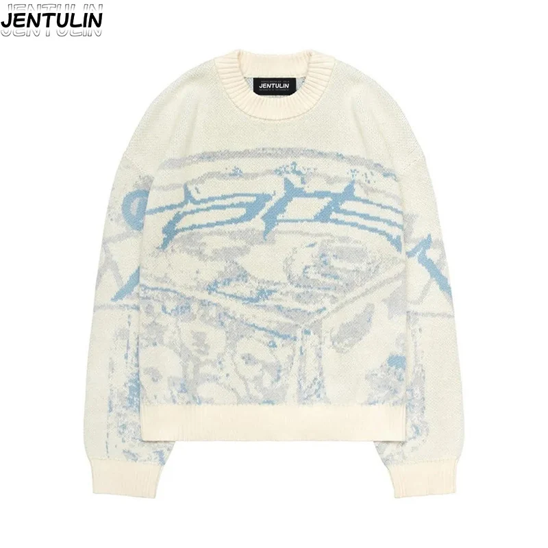 

New Hip Hop Streetwear Knitted Sweater Men Gothic Knitted Sweater Pullover Autumn Harajuku Cotton Sweater Women Oversized Tops