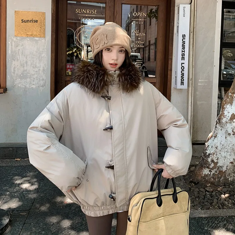 

Новое зимнее свободное пальто из хлопка Thiened American Sle с меховым воротником, женское корейское пальто для поездок на работу