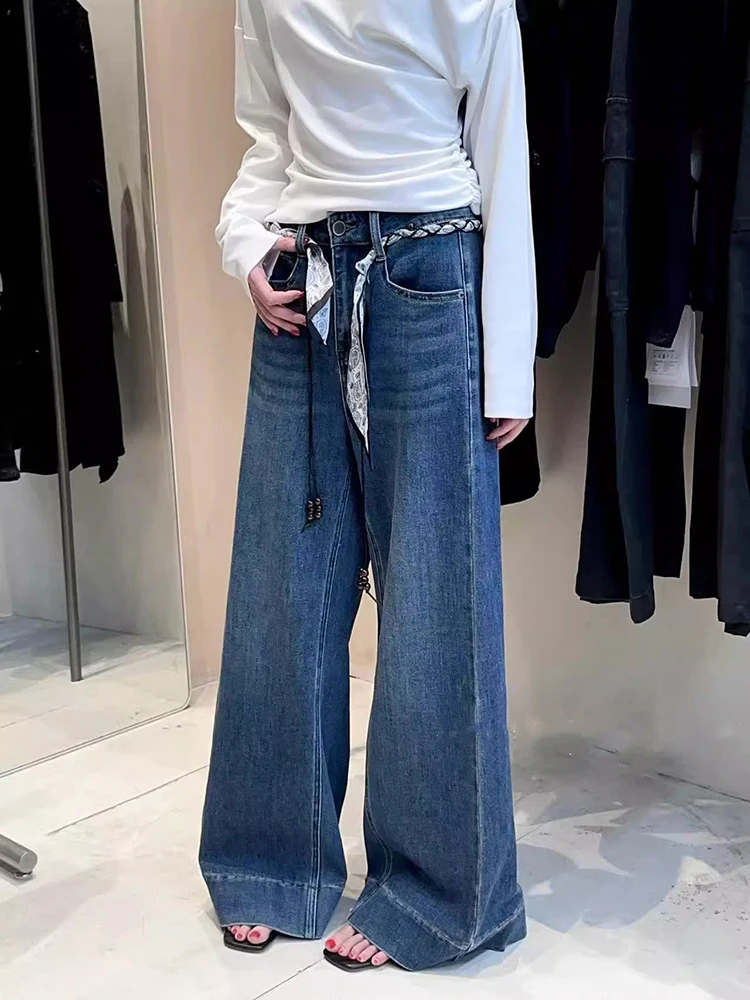 

Y2K женские утягивающие джинсы с высокой талией, свободные прямые брюки, осенние широкие универсальные брюки