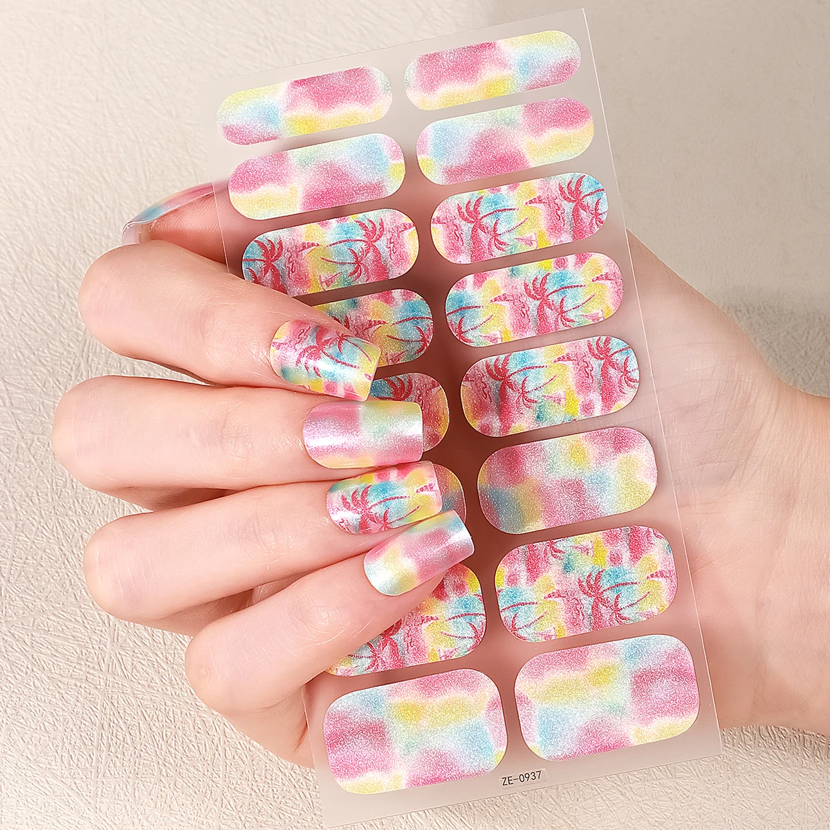 16種類のDIYベーキング不要ネイルステッカー、光沢のある花と葉の粘着ネイルストリップ、パッチスライダー、フルカバーネイルデコレーションデカール
