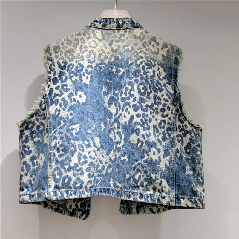 ANJY Women Waistcoat Vintage Palace Style Buttons Design Denim Vest Stand Collar Frayed Edge Ins Punk Sleeveless Tank Top A28899