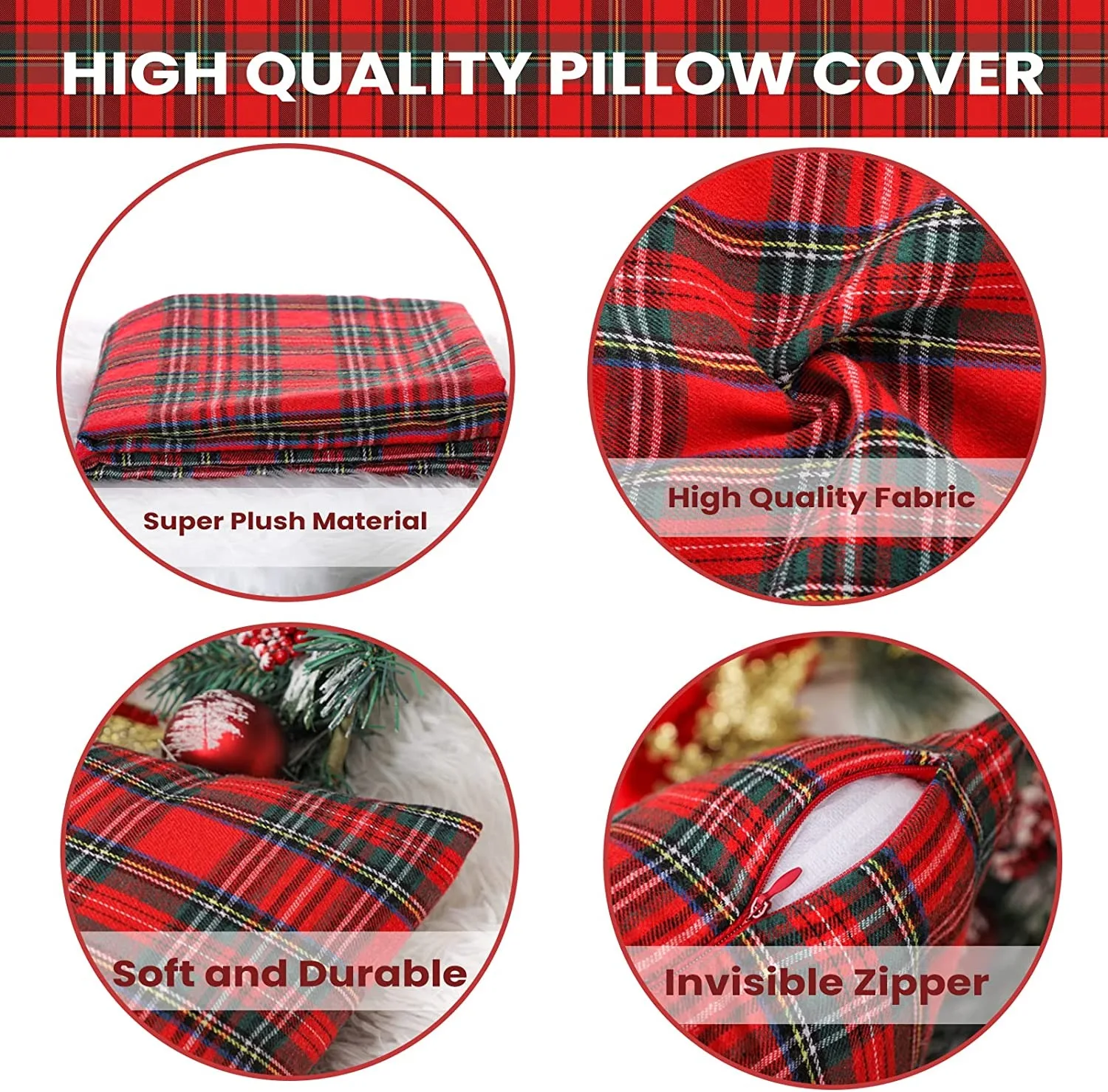 Inyahome Set of 1 Christmas Decorative Boho Throw Pillow Covers Farmhouse Checkered Plaid Cushion Cases for Couch Coussin Canapé