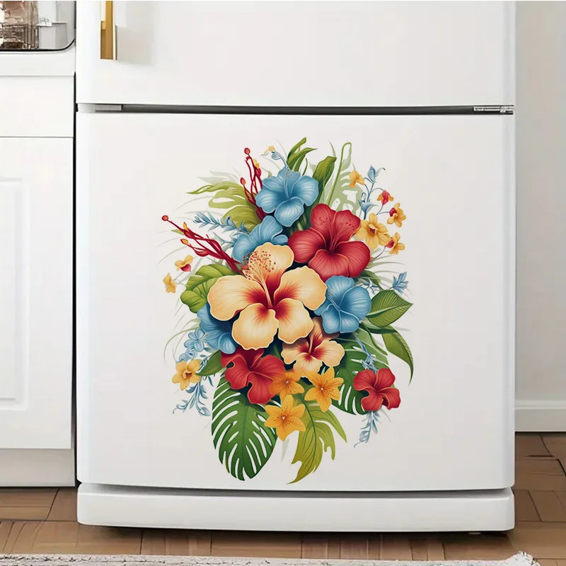 Watercolor Tropical Flowers Sticker, Water-proof Home Wall Decal, Used for Wall, Bathroom, Cabinet, Door,Toilet, Car, Laptop