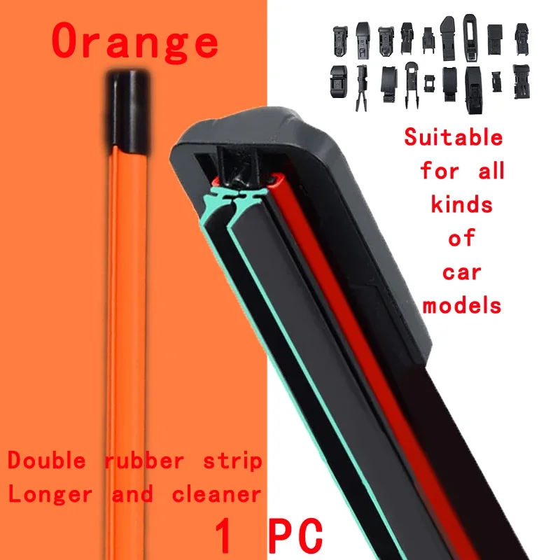 

Orange Car Windshield Wiper blades Universal Soft Double layer Rubber Frameless Bracketless wipers 14" 16 19" 20" 21" 22" 24"26"