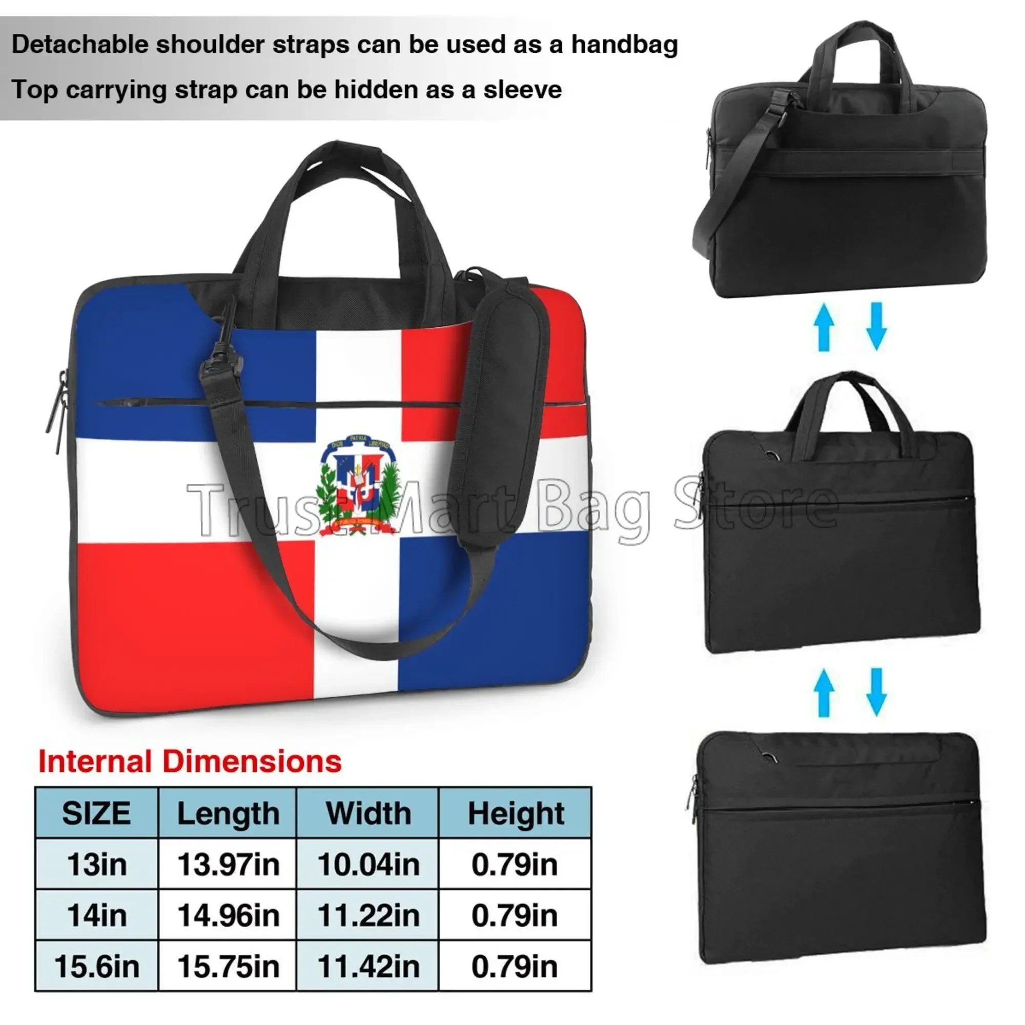 도미니카 공화국 국기 노트북 숄더 백 운반 케이스 컴퓨터 PC 커버 파우치 핸들 포함 13/14/15.6 인치 노트북에 적합