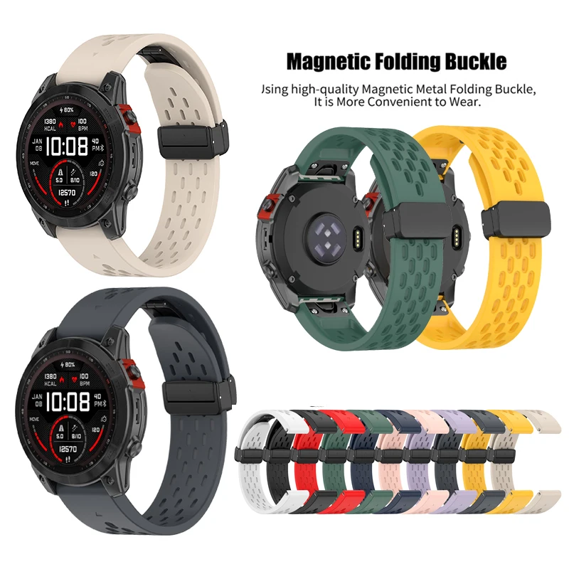22mm 26mm Sports Magnetic Silicone Quick Strap For Garmin Fenix 8-7-6-5-pro plus GPS / instinct 3 2 / 935 945 955 965 / Enduro