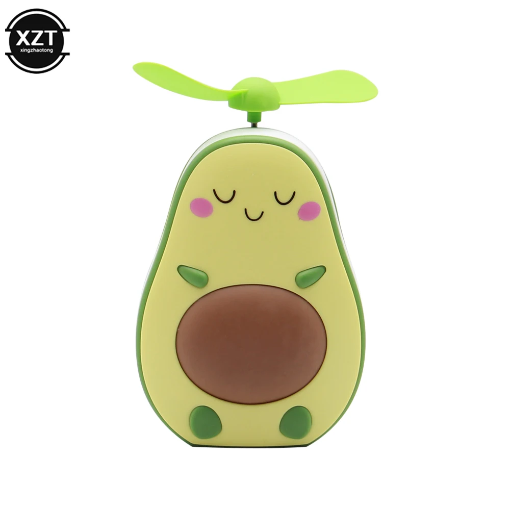 Avocado Mini Fan LED Multifunctional Makeup Mirror USB Charging Handheld Fan Portable 2-in-1 Cute Shape Practical Pocket Cooler