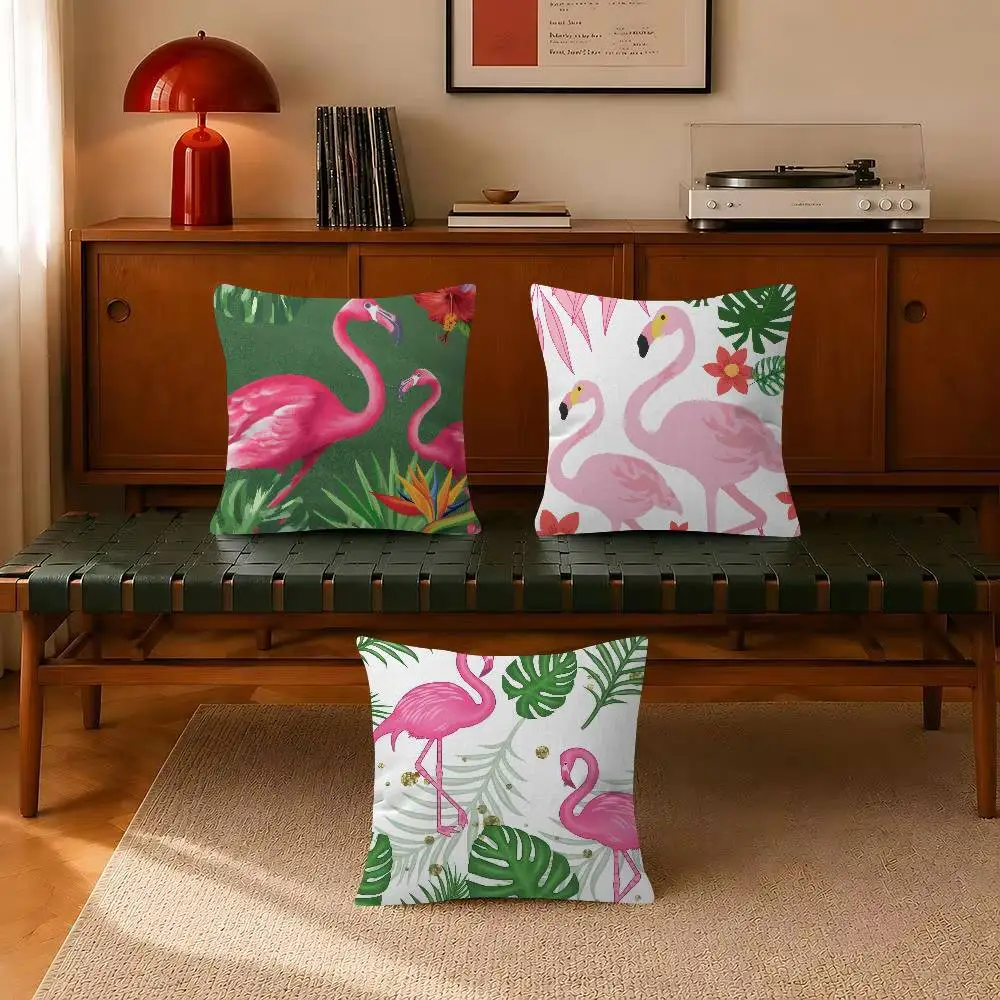 Summer-Themed Flamingo  Tropical Leaf  Decorative Pillowcase Square Pillowcase Home Office Decorative Cushion Cover