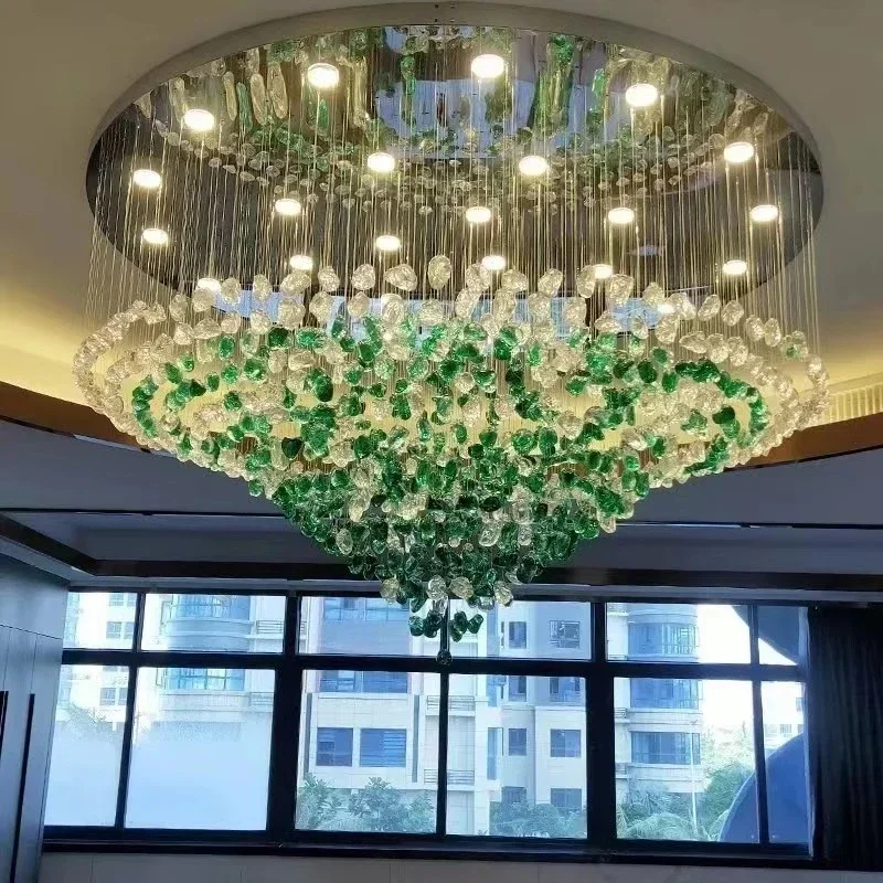 

High End Crystal Stone Hanging Lamp Hotel Lobby Staircase Villa Living Room LED Pendant Chandelier Modern Home Art Decor Light